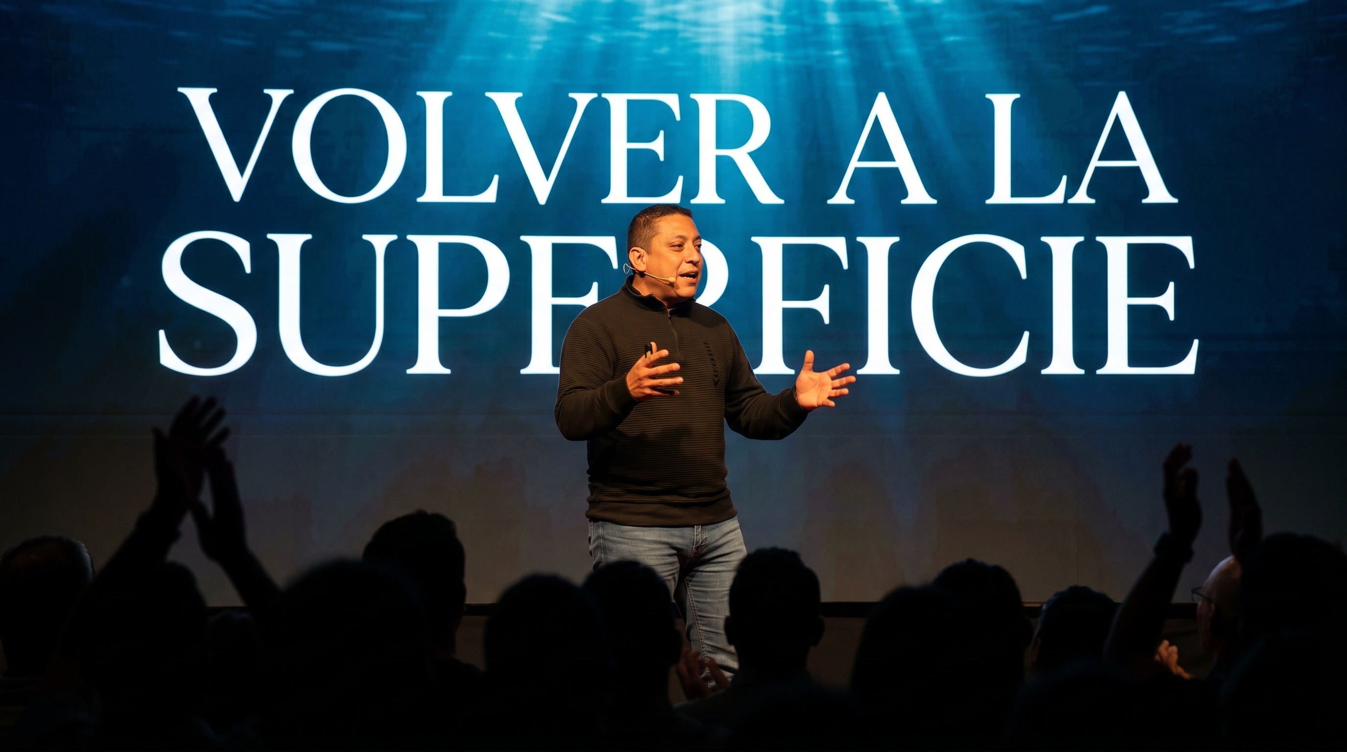 Alex Gómez en escenario impartiendo la conferencia 'Volver a la superficie'